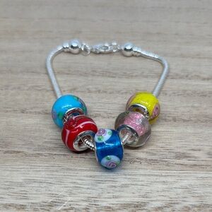 Glass Bead Charm Bracelet - Multicolor Floral & Swirl Beads